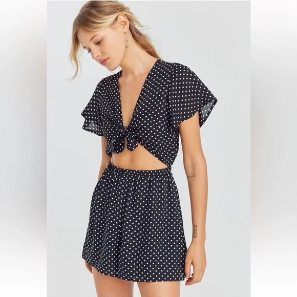 Urban Outfitters Pants - Urban outfitters black polka dot romper